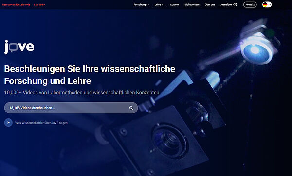 Webseiten-Screenshot der Videoplattform JoVE