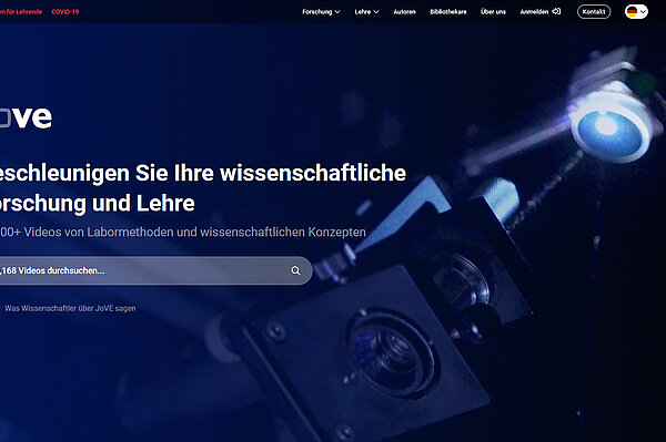 Webseiten-Screenshot der Videoplattform JoVE