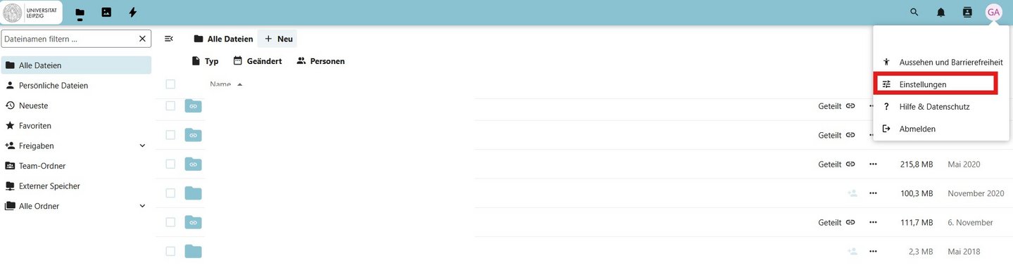 Speicherwolke_Klickpfad_Einstellungen Klickpfad über Einstellungen