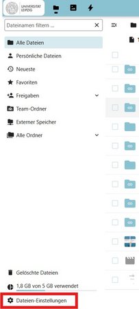 Screenshot WebDAV-Adresse in den Dateien-Einstellungen der Speicherwolke