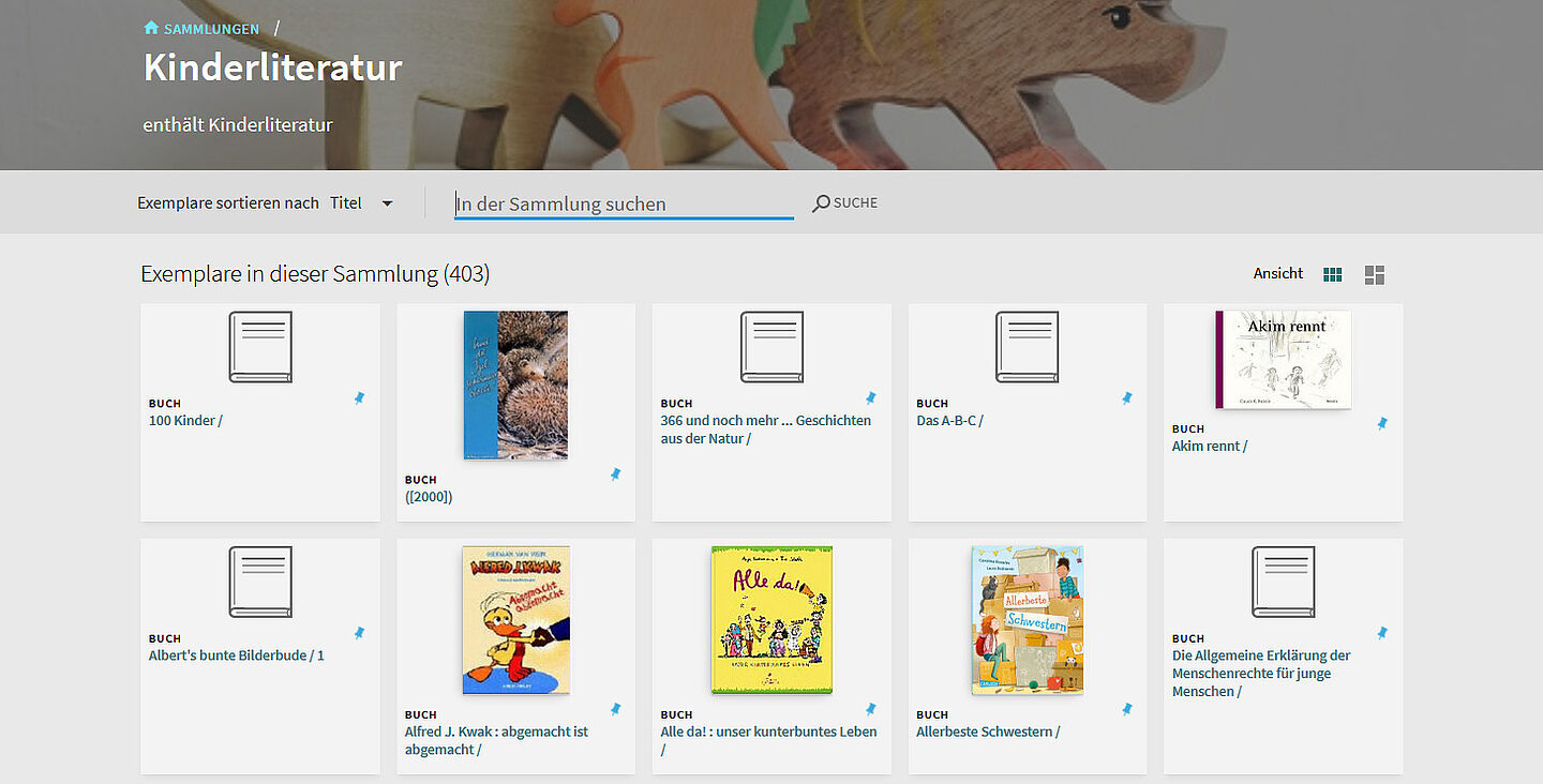 Katalogansicht der Sammlung Kinderliteratur